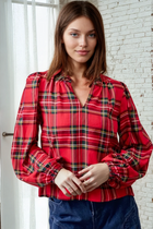 Red Plaid Balloon Sleeve Top