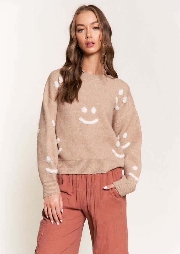 Smile Symbol Sweater - Taupe