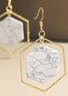 Hexagon Stone Drop Earrings - 3 Colors