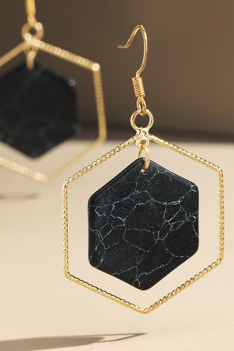 Hexagon Stone Drop Earrings - 3 Colors