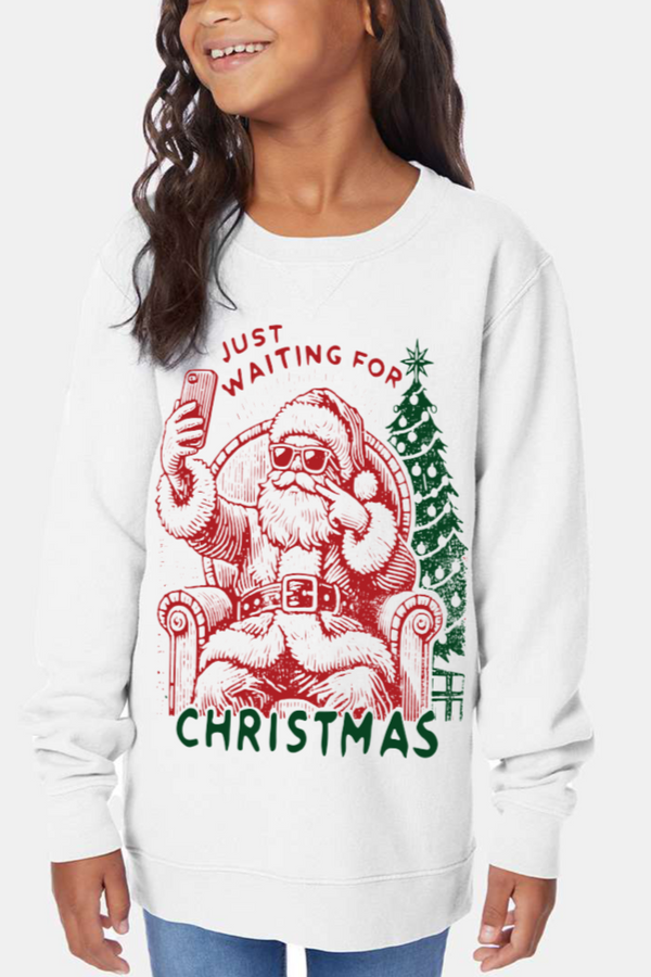 Girl's Crewneck Sweatshirt - Santa Selfie