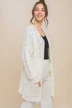 Chenille Cable Knit Cardigan-Ivory