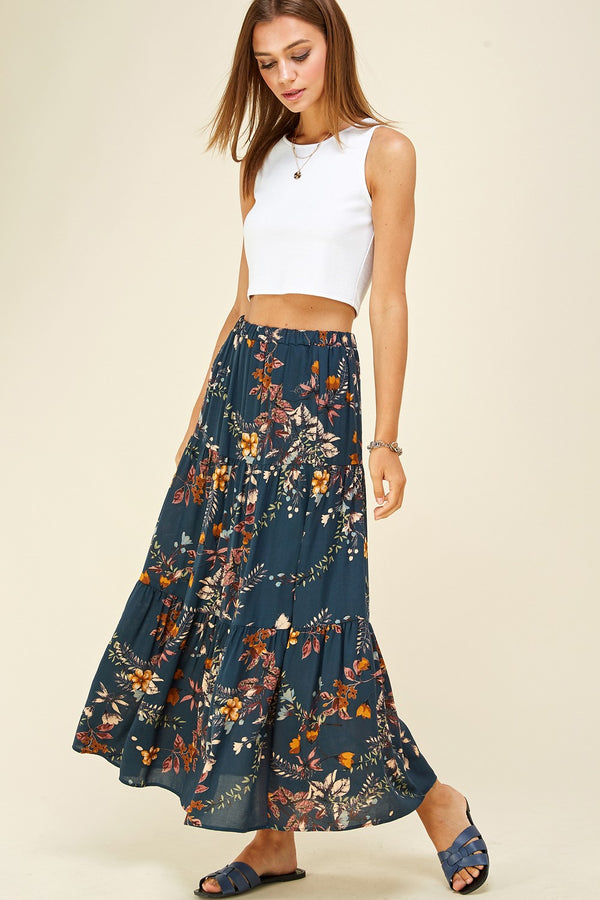 Layered Floral Skirt - Teal Mix