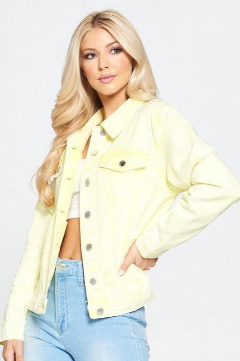 Distressed Denim Jacket - Yellow