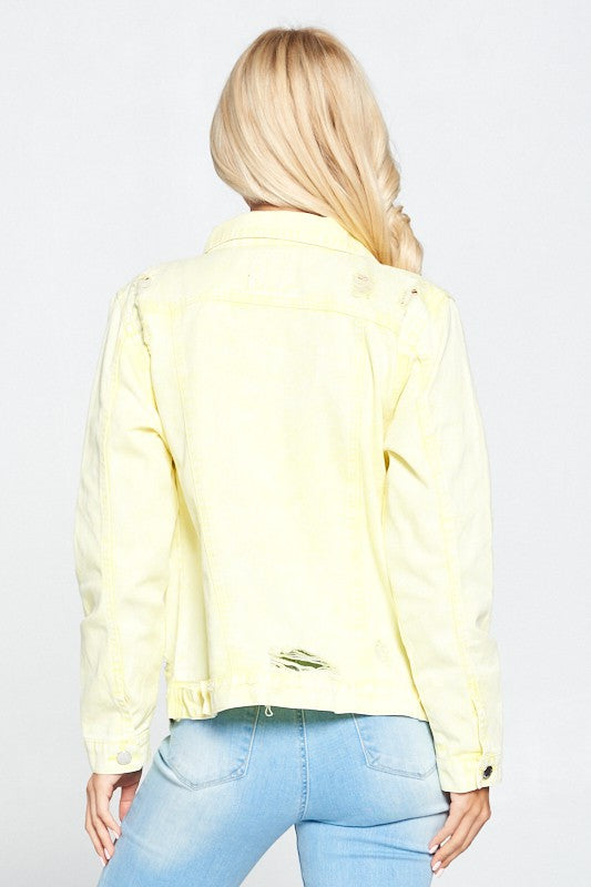 Distressed Denim Jacket - Yellow