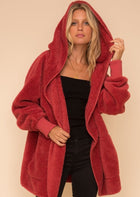 Sherpa Hoodie Cardigan - Vintage Red