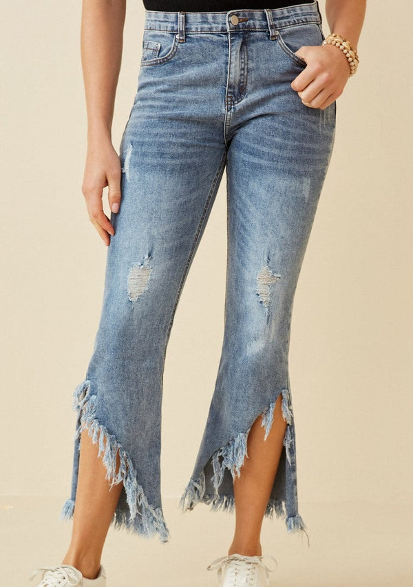 Frayed Denim Flare Jeans