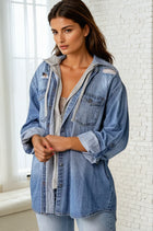 Denim Shacket with Zip Hoodie