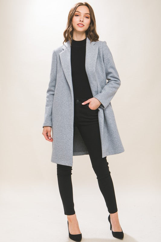 Long Line Fleece Coat - Grey