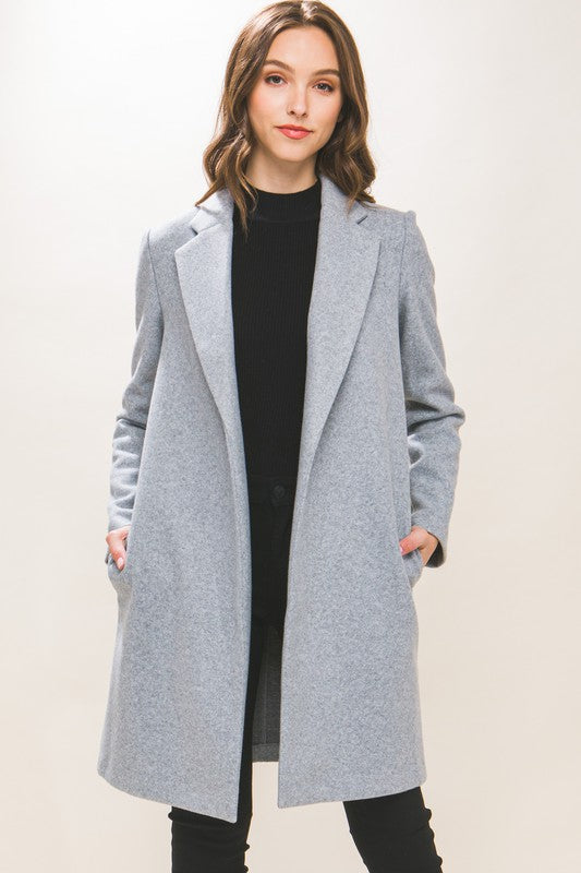 Long Line Fleece Coat - Grey