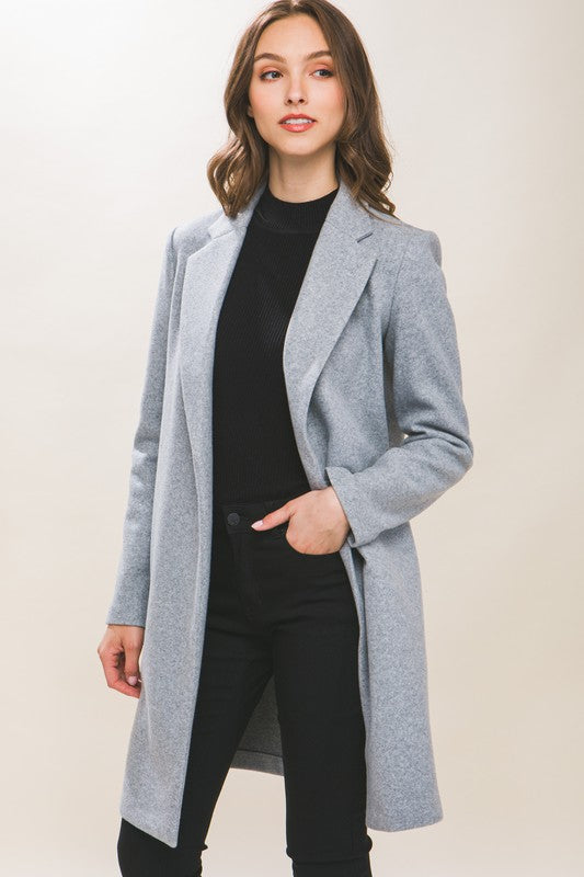 Long Line Fleece Coat - Grey