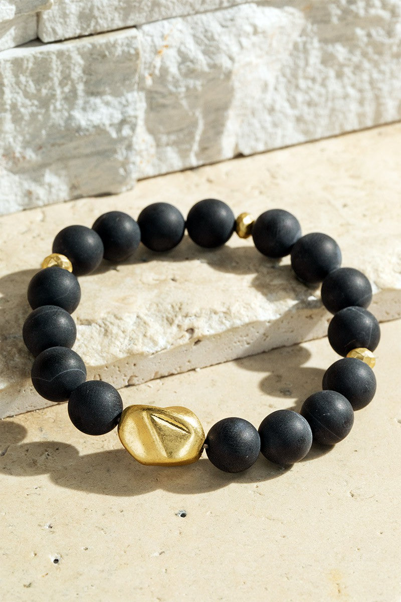 Stone and Gold Bead Stretch Bracelet - 3 Colors