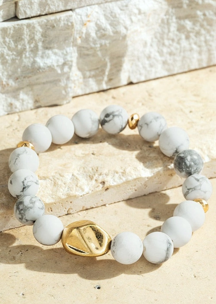 Stone and Gold Bead Stretch Bracelet - 3 Colors