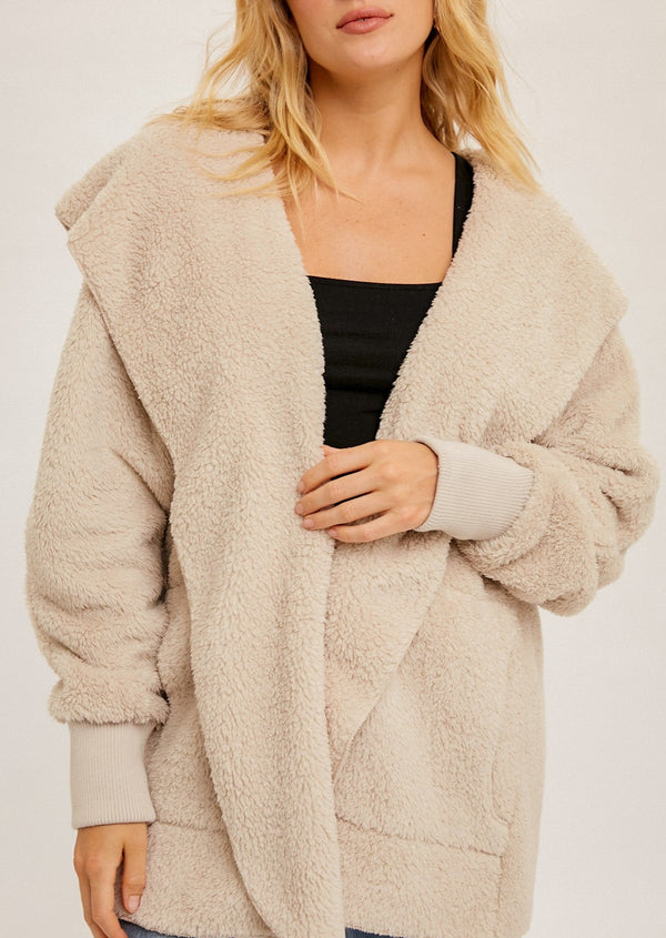 Sherpa Hoodie Cardigan - Oatmeal