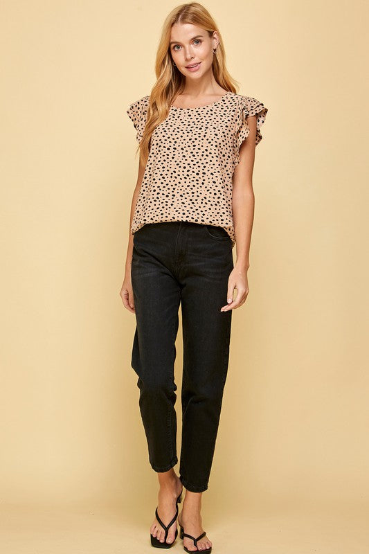 Double Ruffle Sleeve Leopard Top