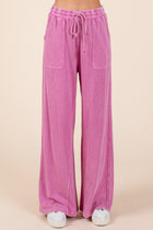 Mineral Wash French Terry Wide Leg Pants - Carnation Pink