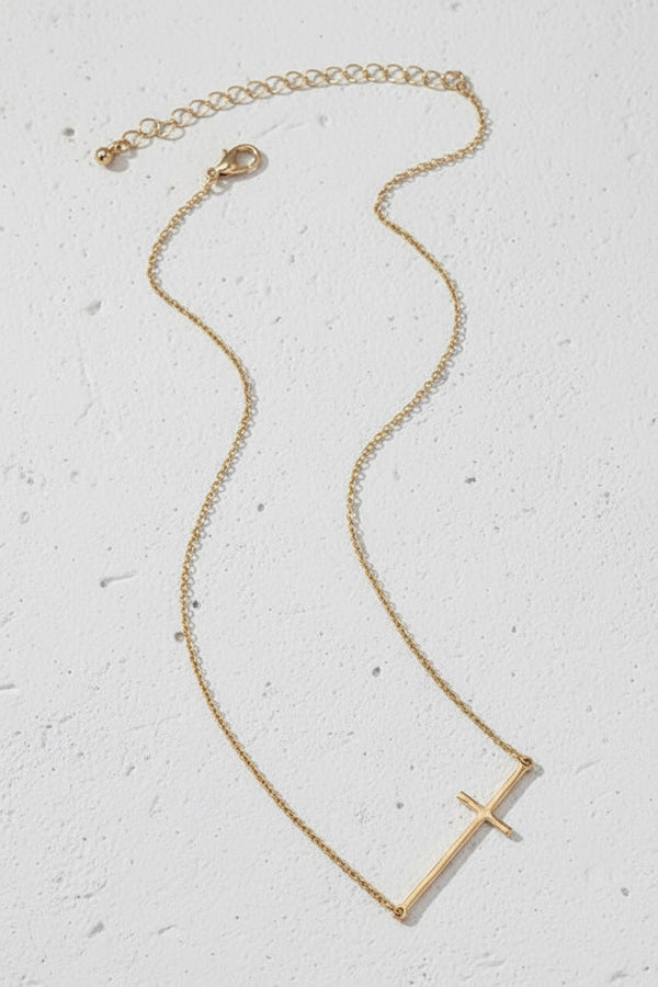 Hammered Sideways Cross Necklace - 2 Colors