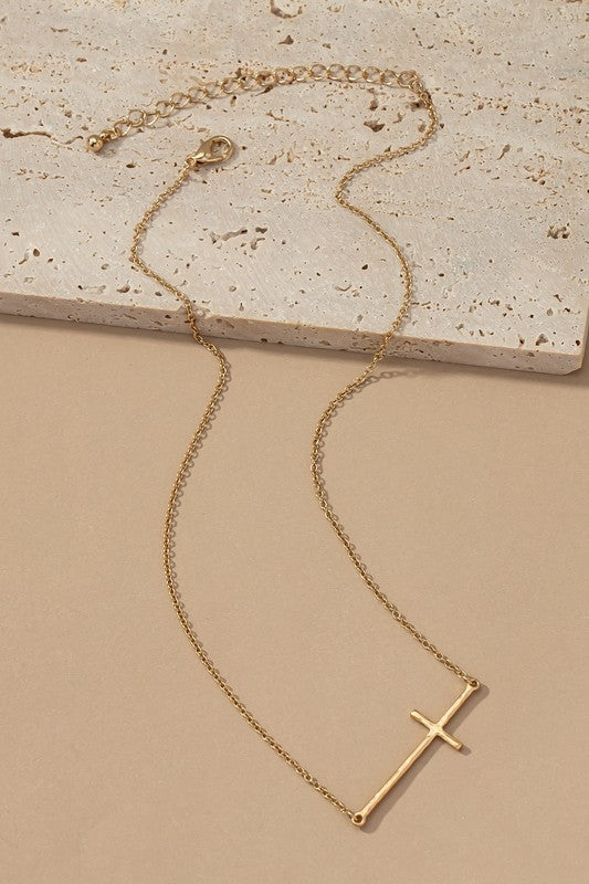 Hammered Sideways Cross Necklace - 2 Colors