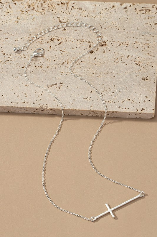 Hammered Sideways Cross Necklace - 2 Colors