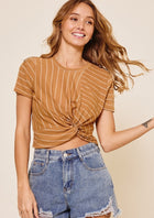 Stripe Twist Cropped Top - Camel
