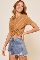 Stripe Twist Cropped Top - Camel