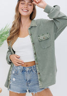 Textured Knit Shacket - Light Olive