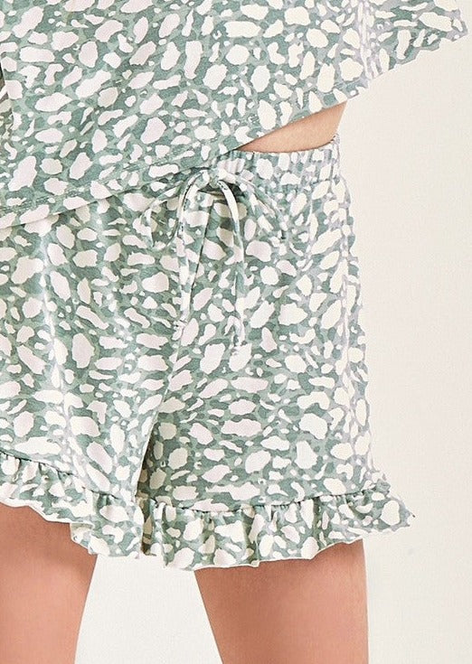 Girl's Josie Ruffle Print Shorts - Seafoam