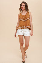 Embroidered Tie-Front Tank