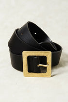 Square Buckle Faux Leather Belt - Black