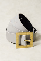 Square Buckle Faux Leather Belt - Grey