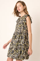 Flower Print Ruffle Sleeve Dress