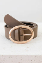 Oval Buckle Faux Leather Belt - Taupe