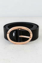 Oval Buckle Faux Leather Belt - Black