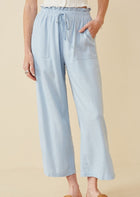 Wide Leg Paper Bag Pants - Light Blue