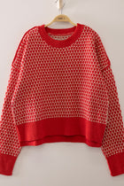 Geometric Check Pattern Sweater - Red