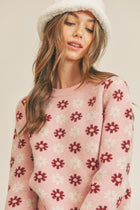 Pink Floral Pattern Sweater