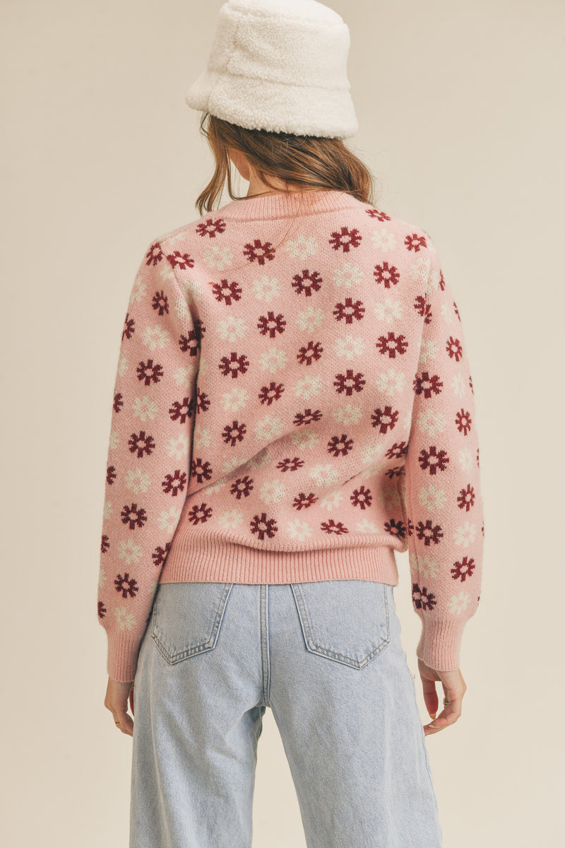 Pink Floral Pattern Sweater