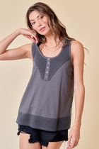 Raw Edge Henley Tank - Charcoal