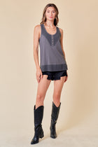 Raw Edge Henley Tank - Charcoal