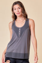 Raw Edge Henley Tank - Charcoal