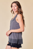 Raw Edge Henley Tank - Charcoal