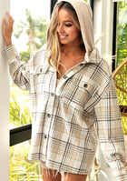 Hooded Plaid Shacket - Oatmeal