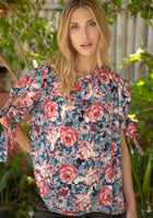 Sleeve Tie Floral Blouse