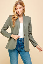 Solid Blazer with Pockets - Army Green