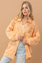 Lace Contrast French Terry Shacket - Apricot