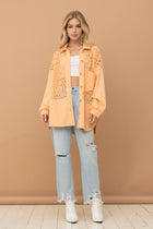 Lace Contrast French Terry Shacket - Apricot