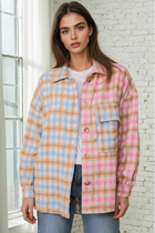 Mixed Plaid Shacket - Pink/Blue