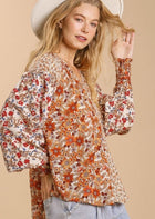 Mix Floral Split Neck Top