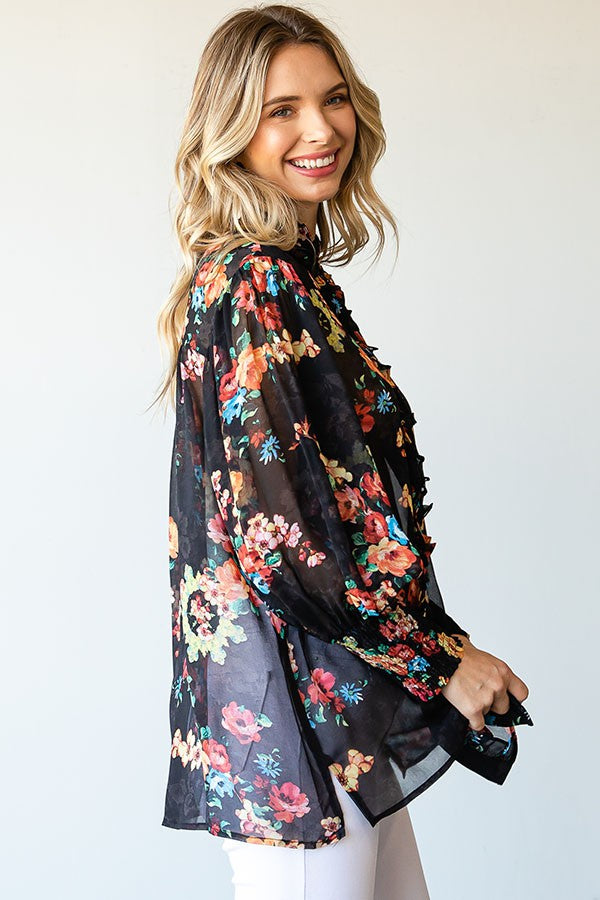 Sheer Floral Chiffon Blouse