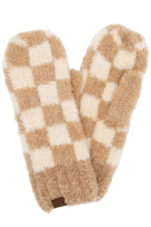 C.C. Checkered Boucle Mittens - 3 Colors